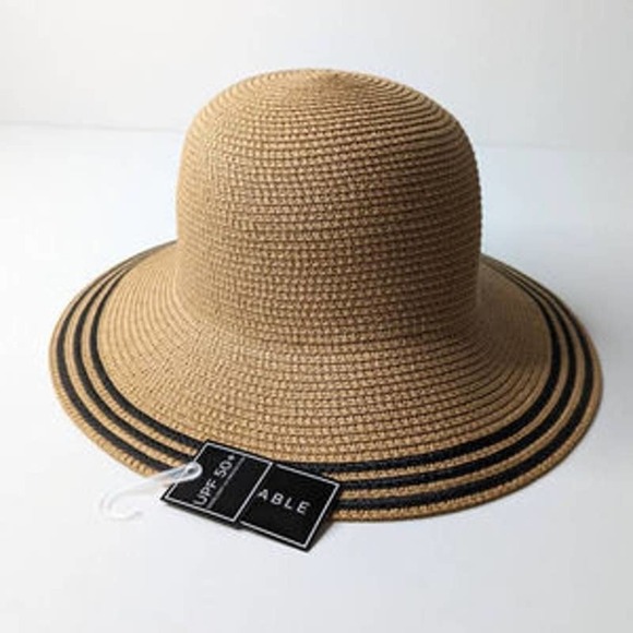 New Magid Hats Brown Black UPF 50+ Striped Straw Sun Hat One Size main image 9